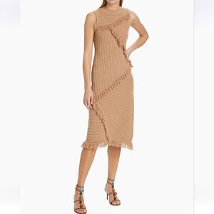 NEW dh NEW YORK Kelly Tassel Knit Midi-Dress Tan Driftwood - S